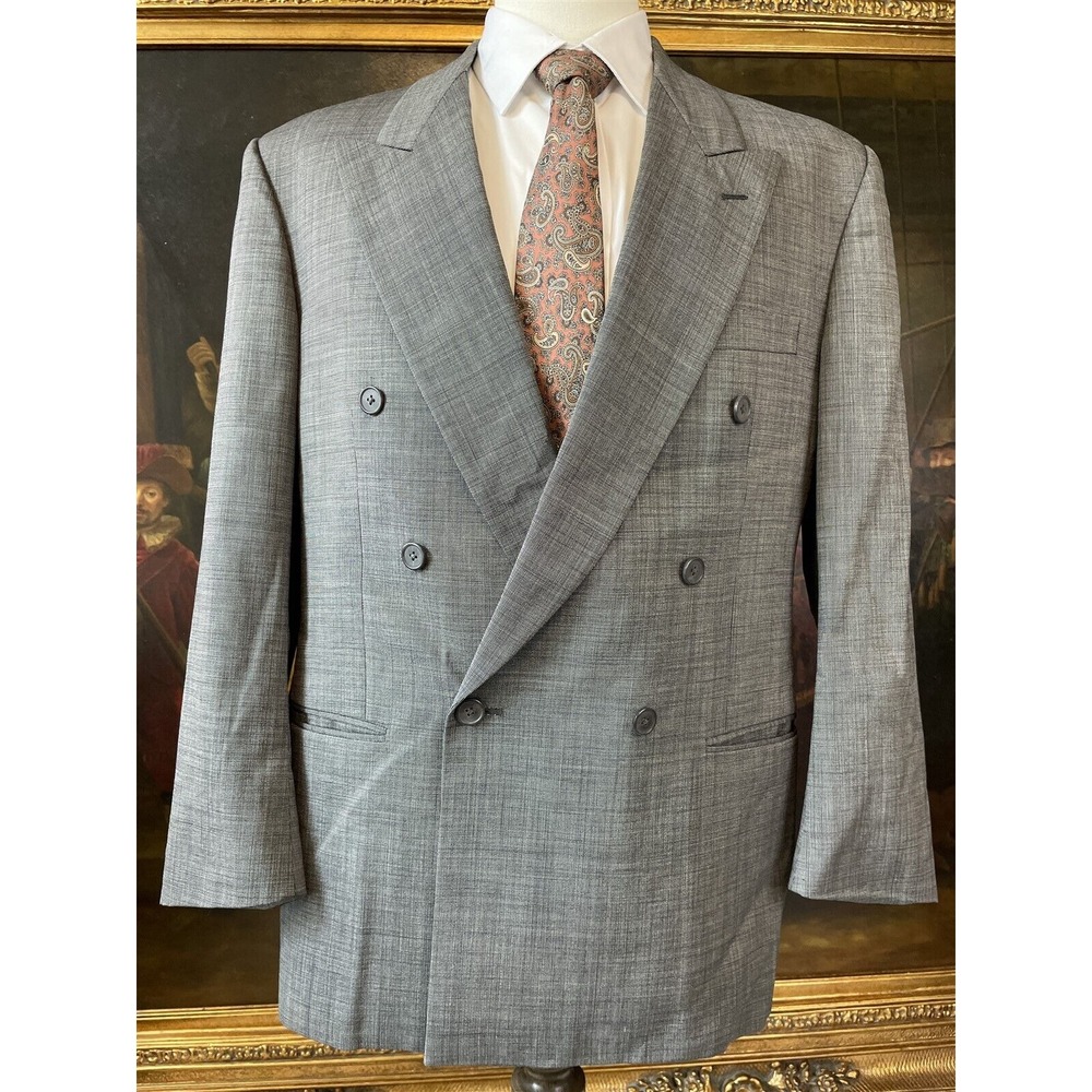 VTG Tallia 40R USA MADE Black & White Micro Nailhead Wool Double Breasted Blazer